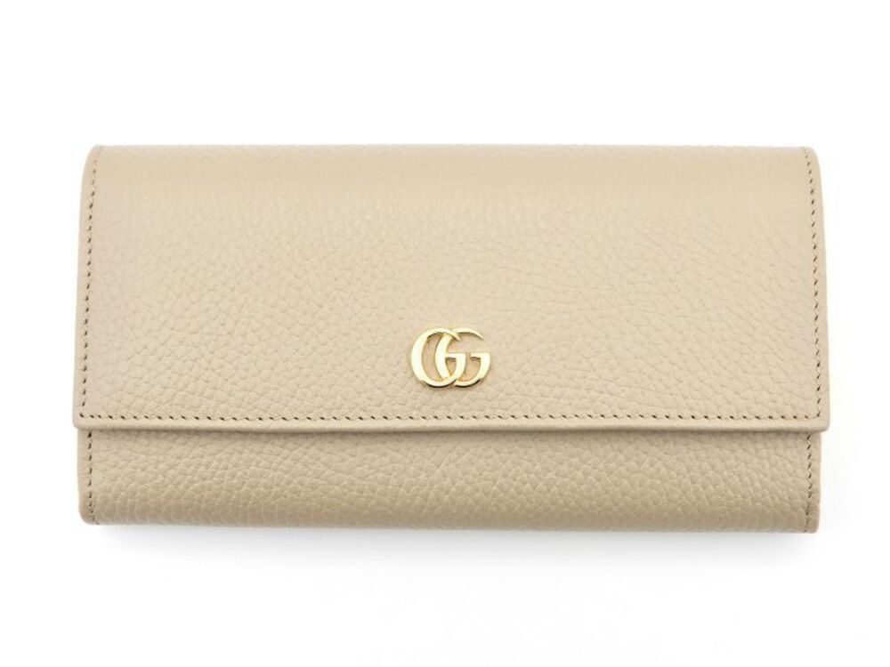 Gucci Double G Continental Wallet Leather Beige Cream Yellow Purple